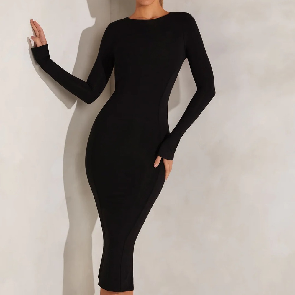 Oh Polly Black Long Sleeve Open Back Dress